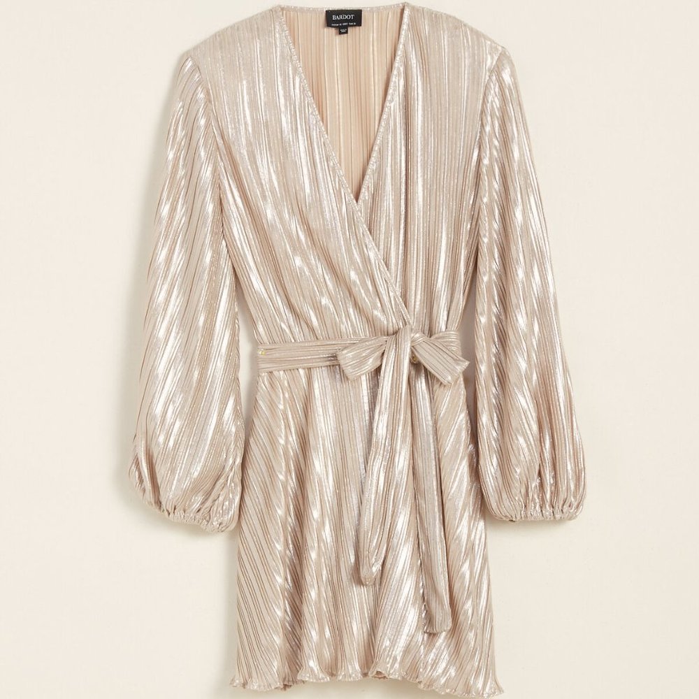 NWT Bardot Belissa Metallic Pleat Mini Dress